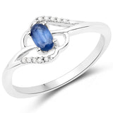 0.25 Carat Genuine Blue Sapphire and White Diamond 14K White Gold Ring