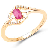 0.30 ct Genuine Ruby and White Diamond 14K Yellow Gold Ring