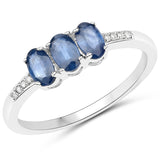 0.68 Carat Genuine Blue Sapphire and White Diamond 14K White Gold Ring