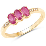 0.83 Carat Genuine Ruby and White Diamond 14K Yellow Gold Ring