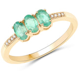 0.59 ct Genuine Zambian Emerald and White Diamond 14K Yellow Gold Ring