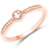 0.14 Carat Genuine Morganite and White Diamond 18K Rose Gold Ring
