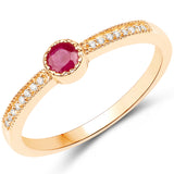 0.18 Carat Genuine Ruby and White Diamond 18K Yellow Gold Ring