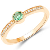 0.15 Carat Genuine Zambian Emerald and White Diamond 14K Yellow Gold Ring