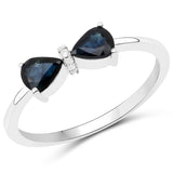 0.66 Carat Genuine Blue Sapphire and White Diamond 14K White Gold Ring