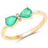 0.62 Carat Genuine Zambian Emerald and White Diamond 14K Yellow Gold Ring