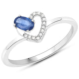 0.26 ct Genuine Blue Sapphire and White Diamond 14K White Gold Ring