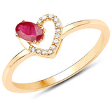 0.31 Carat Genuine Ruby and White Diamond 18K Yellow Gold Ring