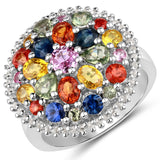 3.18 Carat Genuine Multi Sapphire .925 Sterling Silver Ring