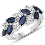 1.95 Carat Genuine Blue Sapphire and White Topaz .925 Sterling Silver Ring