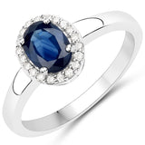 1.05 Carat Genuine Blue Sapphire and White Diamond 18K White Gold Ring