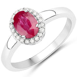 0.95 Carat Genuine Ruby and White Diamond 18K White Gold Ring