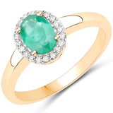 0.82 Carat Genuine Zambian Emerald and White Diamond 18K Yellow Gold Ring