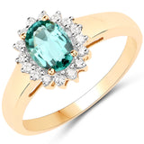 0.88 Carat Genuine Zambian Emerald and White Diamond 18K Yellow Gold Ring