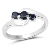 14K White Gold Plated 0.61 Carat Genuine Black Sapphire .925 Sterling Silver Ring