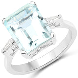 4.52 Carat Genuine Aquamarine and White Diamond 14K White Gold Ring