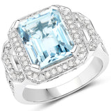 5.09 Carat Genuine Aquamarine and White Diamond 14K White Gold Ring