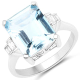 4.33 Carat Genuine Aquamarine and White Diamond 14K White Gold Ring