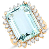 15.03 Carat Genuine Aquamarine and White Diamond 14K Yellow Gold Ring