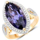 6.33 Carat Genuine Iolite and White Diamond 14K Yellow Gold Ring