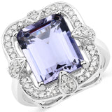 4.40 Carat Genuine Iolite and White Diamond 14K White Gold Ring