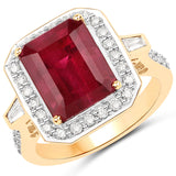 6.03 Carat Genuine Rubellite and White Diamond 14K Yellow Gold Ring