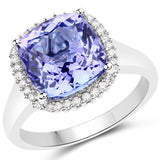 14K White Gold 5.50 ct. Genuine Tanzanite and White Diamond Ring