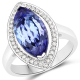 14K White Gold 4.35 Carat Genuine Tanzanite and White Diamond Ring