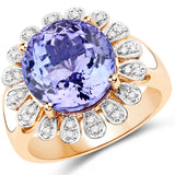 14K Yellow Gold 7.59 Carat Genuine Tanzanite and White Diamond Ring