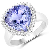 14K White Gold 6.91 Carat Genuine Tanzanite and White Diamond Ring