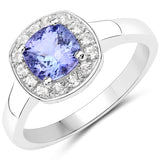 1.50 Carat Genuine Tanzanite and White Topaz .925 Sterling Silver ring