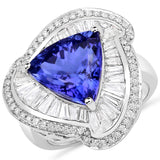 7.54 Carat Genuine Tanzanite and White Diamond 14K White Gold Ring