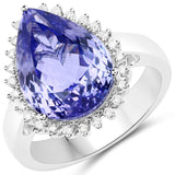 14K White Gold 7.79 Carat Genuine Tanzanite and White Diamond Ring