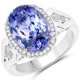 14K White Gold 5.77 Carat Genuine Tanzanite and White Diamond Ring