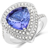 6.30 Carat Genuine Tanzanite and White Diamond 14K White Gold Ring