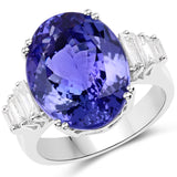 13.95 Carat Genuine Tanzanite and White Diamond 18K White Gold Ring