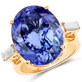 18.41 Carat Genuine Tanzanite and White Diamond 18K Yellow Gold Ring