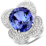 18.99 Carat Genuine Tanzanite and White Diamond 18K White Gold Ring