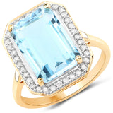 6.93 Carat Genuine Blue Topaz and White Diamond 14K Yellow Gold Ring