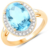 5.52 Carat Genuine Blue Topaz and White Diamond 14K Yellow Gold Ring