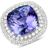 23.72 Carat Genuine Tanzanite and White Diamond 18K White Gold Ring