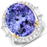 26.35 Carat Genuine Tanzanite and White Diamond 18K White Gold Ring