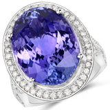 22.10 Carat Genuine Tanzanite and White Diamond 18K White Gold Ring