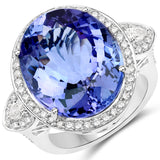 21.15 Carat Genuine Tanzanite and White Diamond 18K White Gold Ring