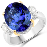 10.36 Carat Genuine Tanzanite and White Diamond 18K White Gold Ring