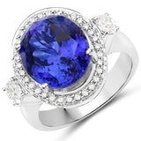 8.78 Carat Genuine Tanzanite and White Diamond 18K White Gold Ring