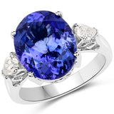 9.04 Carat Genuine Tanzanite and White Diamond 18K White Gold Ring