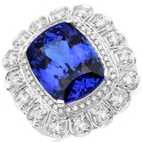 12.65 Carat Genuine Tanzanite and White Diamond 18K White Gold Ring