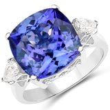10.66 Carat Genuine Tanzanite and White Diamond 18K White Gold Ring