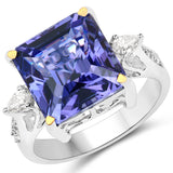 10.02 Carat Genuine Tanzanite and White Diamond 18K White Gold Ring